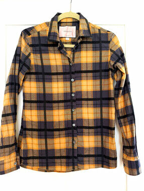 Bagutta Women’s XS Plaid Flannel Cotton Button-Front Point Collar Shirt Brown